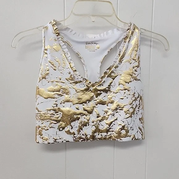 Lilly Pulitzer Luxletic gold and white sports bra - Picture 2 of 3